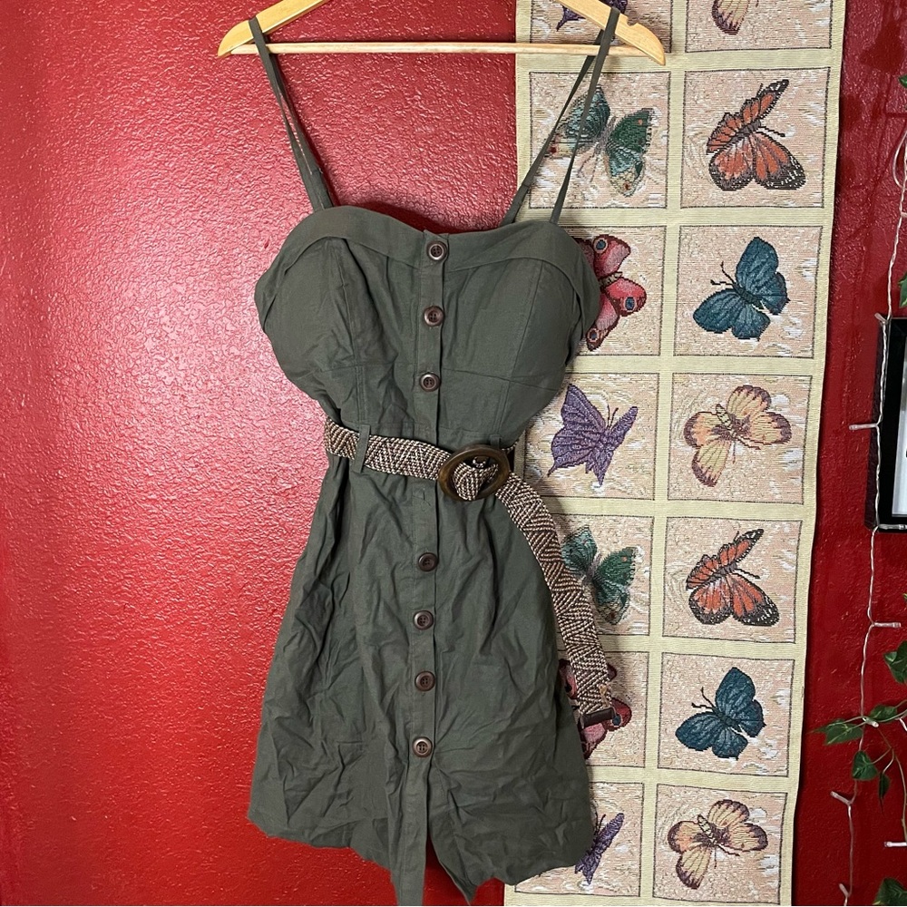 Poetry Green Button Up Romper w/ Belt
